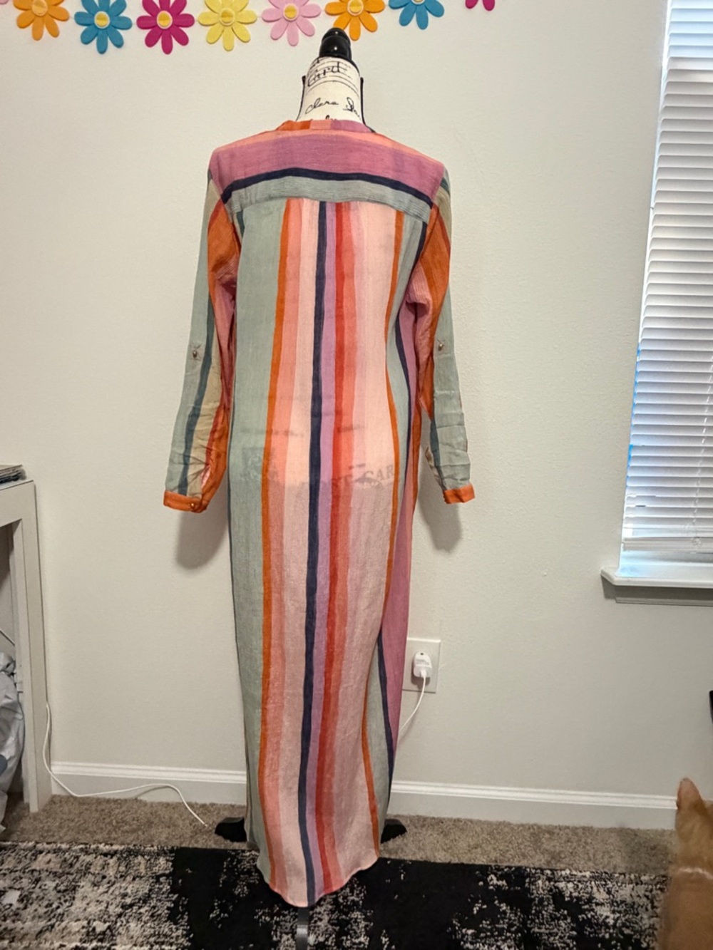 Soft Surroundings Aruba Caftan Striped Embroidered Maxi Dress Gauzy Resort Vacay - Picture 13 of 15